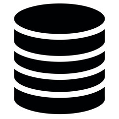 A simple, black and white icon of a stack of three cylindrical data storage units.
