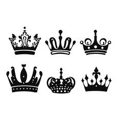 Silhouette set of crown on white background 
