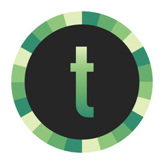 Graphic Image of a Circle with Lime Green, Emerald Green, and Off-White Gradients Featuring a Prominent Dark Green lowercase Letter “t” on a Solid Black Background.