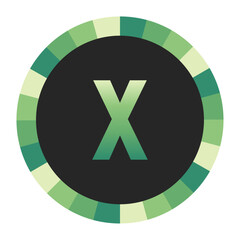 Graphic Image of a Circle with Lime Green, Emerald Green, and Off-White Gradients Featuring a Prominent Dark Green lowercase Letter “x” on a Solid Black Background.