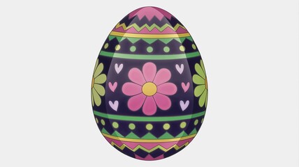 Colorful Floral Easter Egg Isolated on White Background