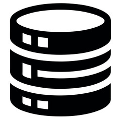 A simple, black and white icon of a stack of three cylindrical data storage units.