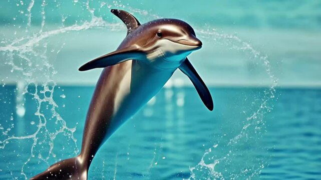 Cute dolphin jumps joyfully in clear blue water during sunny daytime near the coast, A cute dolphin jumping happily and repeatedly, with Alpha channel, realistic 3D rendering