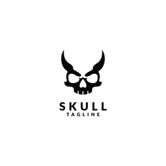 human skull logo design with horns. logo icon vector illustration silhouette