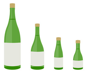 日本酒の瓶のシルエットアイコンセット緑瓶