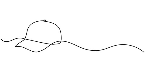 Baseball cap continuous one line drawing. Isolated on white background vector illustration. hiking adventure cap hat, trip, travel, outline. sun hat, sun cap. 