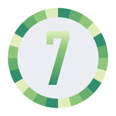 Light to Dark Green and Cream Circle Symbol with a Mid-Tone Green lowercase Number “7” on a Black Backdrop.