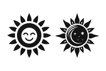 A bright cartoon sun with clouds and moon in a sunny summer vector design