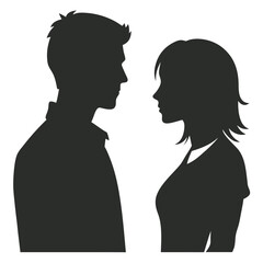 Silhouette of a Standing Man in a Suit and a Woman in a Dress, Full Body