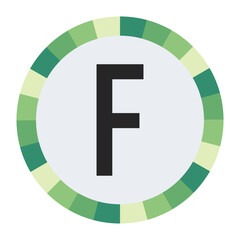 Obraz premium GRADIENT GREEN AND CREAM CIRCLE WITH PROMINENT OLIVE GREEN CAPITAL LETTER “F” IN THE CENTER ON A DARK BLACK BACKGROUND.