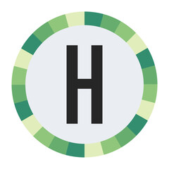 GRADIENT GREEN AND CREAM CIRCLE WITH PROMINENT OLIVE GREEN CAPITAL LETTER “H” IN THE CENTER ON A DARK BLACK BACKGROUND.