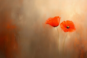 美しいぼかしの背景で、二輪のポピーのクローズアップ。アート的表現。