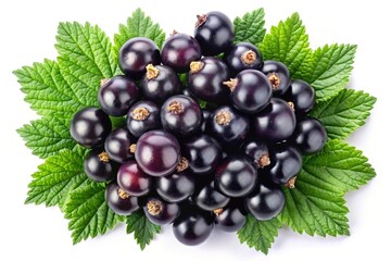 A Cluster of Fresh Black Currants Nestled on Vibrant Green Leaves