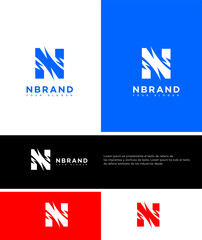 Abstract N Letter Logo Design Blue, Red, White Variations