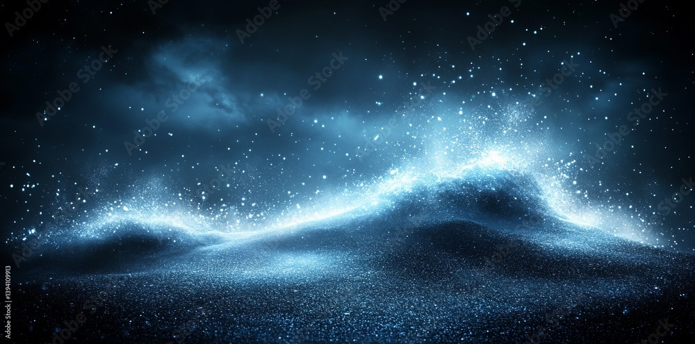 Poster abstract blue wave line glowing effect on a dark background, vector presentation design template for