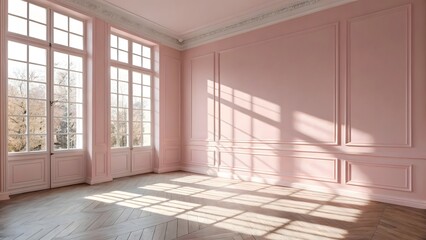 Fototapeta premium Cream-blush gradient wall with round podium, smooth and modern 3D render for skincare or beauty showcases 