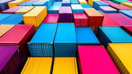 Cargo ship transporting stacked containers on open ocean during sunset, symbolizing global trade and economic growth, international logistics and maritime commerce.