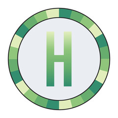 Light to Dark Green and Cream Circle Symbol with a Mid-Tone Green Capital Letter “H” on a Black Backdrop, enclosed in a black frame.