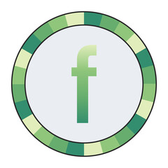 Light to Dark Green and Cream Circle Symbol with a Mid-Tone Green lowercase Letter “f” on a Black Backdrop, enclosed in a black frame.