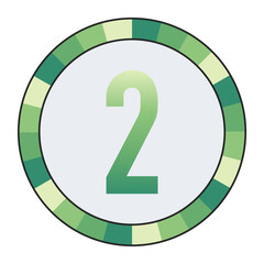 Light to Dark Green and Cream Circle Symbol with a Mid-Tone Green Number “2” on a Black Backdrop, enclosed in a black frame.