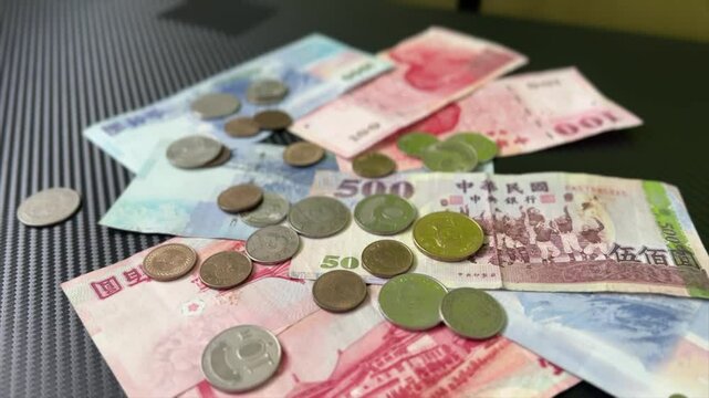 New taiwan dollar currency cash money coins and bills