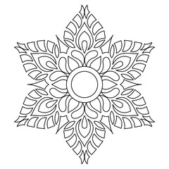 Celestial Bloom Mandala in Black and White Coloring Book Page
