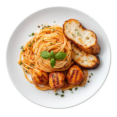 spaghetti with tomato sauce and basil