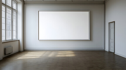 whiteboard in an empty meeting room, waiting for ideas to be written down or presented 