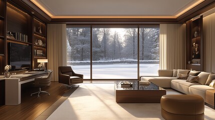Obraz premium Luxurious Living Room with Snowy View