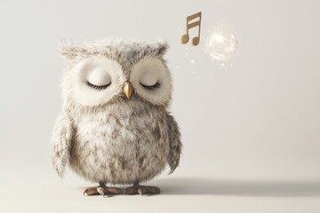 A fluffy owl sleeps peacefully under the moon, dreaming of sweet melodies.