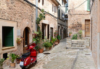 Narrow Street in the Village Valdemossa on the Island Mallorca