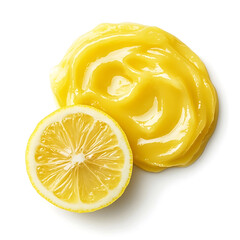 Rich and creamy lemon curd with a smooth texture and tangy lemon flavor, isolated white background, modern art style