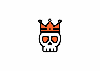 skull head wearing gold crown vector design minimalist logo, Icon, element.