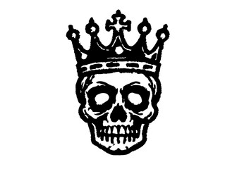 Silhouette human skeleton skull wearing a royal kings crown. skull head wear crown vector illustration