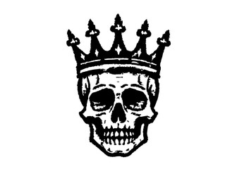Silhouette human skeleton skull wearing a royal kings crown. skull head wear crown vector illustration