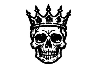 Silhouette human skeleton skull wearing a royal kings crown. skull head wear crown vector illustration