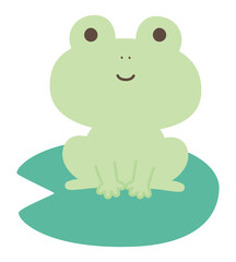 蓮の葉の上に座るかわいいカエルのベクターイラスト
