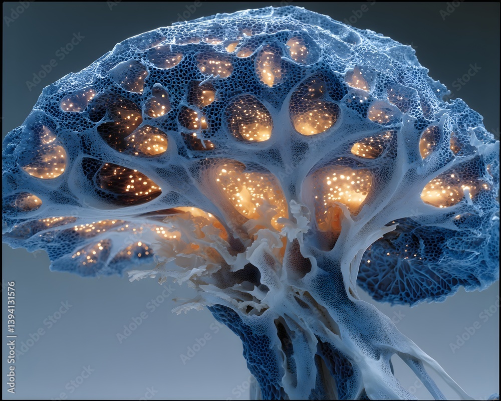 Poster modeling capabilities of a large language model, 3d abstract brain-like structure formed by intercon