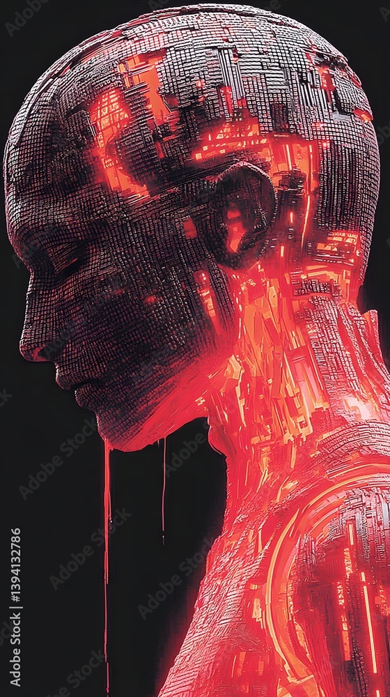 Poster language modeling with advanced deep learning, ai brain formed by text fragments and code layers, gl
