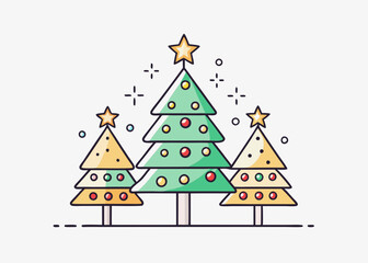 Obraz premium Set of Christmas trees of different shapes with garlands, balls and toys. Vector Christmas trees. Hand draw outline christmas tree greeting card background 