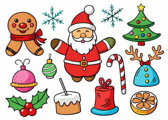 Christmas hand drawn decorations, vector elements. Traditional Christmas symbols. Hand drawn christmas element collection on white background
