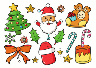 Christmas collection of decorative winter elements .hand drawn christmas elements set Colorful Vector illustration