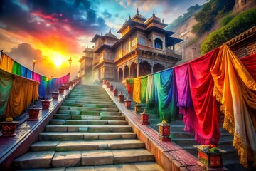Obraz premium Mystical Himalayan Pilgrimage in India A Spiritual Journey Through Surreal Landscapes