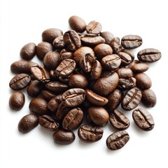 Fototapeta premium Heap of roasted coffee beans dark brown drink ingredient closeup