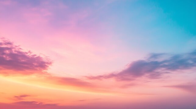 Colorful sky with pastel hues of pink orange and blue creating a serene and dreamy atmosphere view