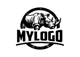 Rhino Logo Design Sports Mascot Character Design Cartoon Vector vintage hand drawn illustration style.