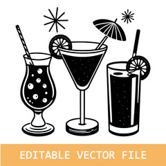 Set of tropical cocktails. Vector illustration