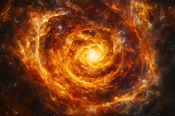 Fiery cosmic swirl, a nebula's heart ablaze, stars ignite in swirling chaos.