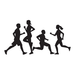 icon silhouette of Human Figures – People engaging in healthy activities like exercising, jogging or meditating isolated on white background