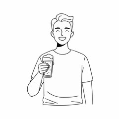 Obraz premium Happy man enjoying craft beer in a minimalistic style 